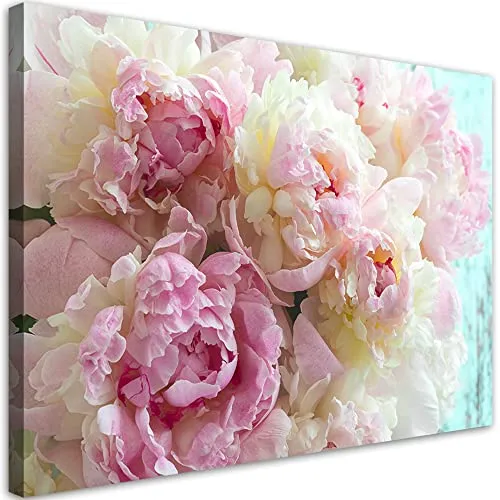 Feeby Bild Auf Leinwand 60x40 cm Blumen Pfingstrose Natur 1 tlg Modern Bilder Wandbilder Leinwandbild Kunstdruck Wohnzimmer Schlafzimmer Büro Flur Pflanzen Blütenblätter Rosa