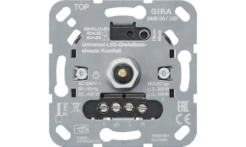Gira Dimmer 245500 Komfort - Unterputz Drehdimmer für LED, Halogen & Glühlampen - Smart Home Unterputz-Drehdimmer mit automatischer Dimmprinzip-Erkennung, lampenschonendem Einschalten und Speicherfunktion für individuelle Helligkeitseinstellungen.