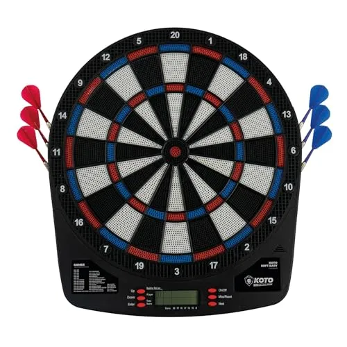 KOTO – Dartscheibe Elektronisch Soft Easy (39x2x44,5 cm), 6 Softdarts, 32 Spiele, Über 590 Varianten, Kompakt und Modern