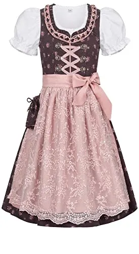 Nübler Dirndl Mädchen Rosaline Bordeaux - 3-teiliges Set - Dirndl & Dirndl-Sets für Mädchen, traditionelles Design mit Glitzersteinen und praktischer Tasche, ideal für Feste und besondere Anlässe.