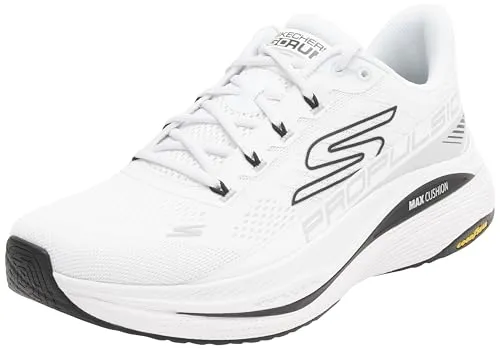 Skechers Herren Max Cushioning Propulsion Sneaker - Weiß, 42.5 EU - Herren-Sneaker mit natürlicher Rocker-Technologie für maximale Dämpfung und Luftgekühlte Goga-Matten-Einlegesohle, ideal für ultimativen Komfort.