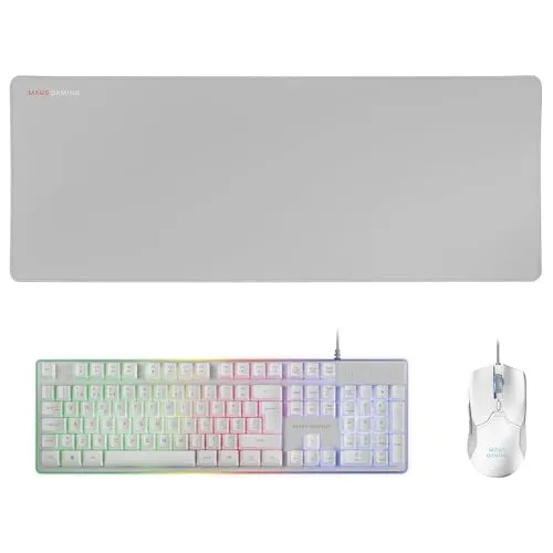 Mars Gaming MCPXWPT - Combo Tastatur H-Mech FRGB, ultraleichte 10000DPI Maus und XXL Mousepad, spektakuläre RGB-Beleuchtung und Multi-Plattform-Kompatibilität