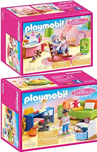 PLAYMOBIL® Dollhouse 2er Set - Jugendzimmer & Babyzimmer - Spielfigur Spielsets mit zwei liebevoll gestalteten Zimmern, ideal für kreative Spielstunden und zur Förderung der Fantasie.