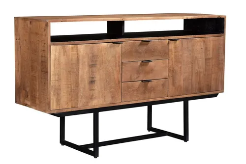 Livingfurn Valdez Sideboard – Massives Mangoholz & Schwarzes Stahlgestell