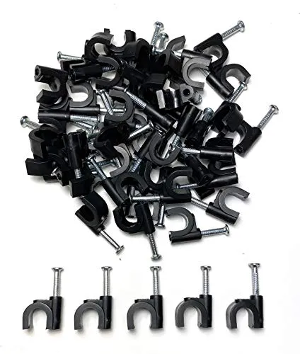 Kabelschellen Nagelschellen für Kabel 8mm, Schwarz 50 Stück