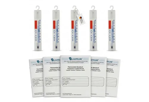 Lantelme Kühlschrankthermometer 5 Stück mit Messheften - Praktisches Set aus 5 Kühlschrankthermometern und 12-Monats-Messheften. Ideal zur genauen Temperaturüberwachung und Dokumentation, perfekt für den täglichen Einsatz im Haushalt.