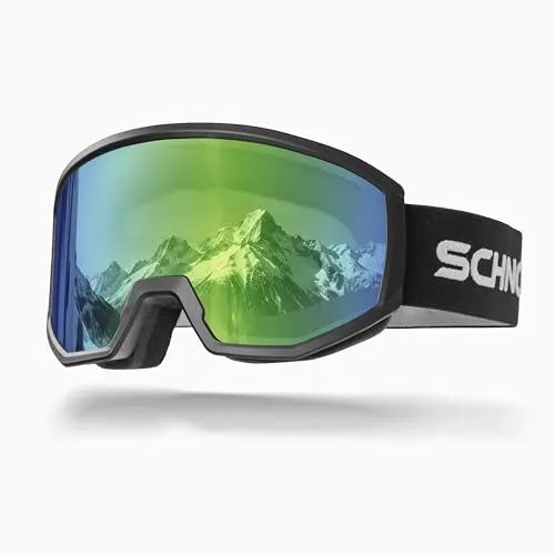 SCHNORR Skibrille Luchs Grün S3 | Full REVO, Anti-Fog, UV400, 45 mm Band Skibrille Männer, Ski Brille Frauen, Snowboardbrille, schlechtes Wetter, Schibrille, Skiing Goggles