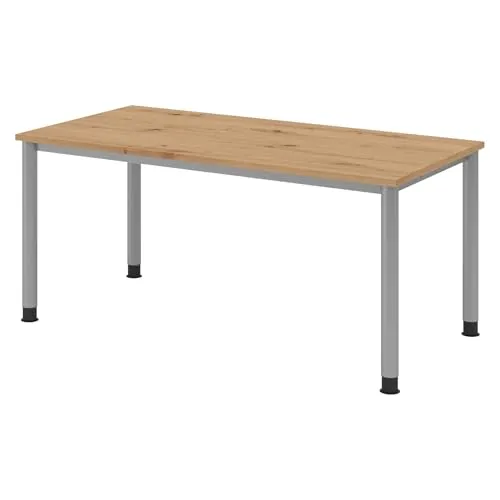 bümö höhenverstellbarer Schreibtisch H-Serie 160x80 cm - Ergonomischer PC Tisch für's Büro, manuell höhenverstellbar von 68,5 bis 81 cm, stabiler Rahmen aus massivem Stahl und einfachem Aufbau.