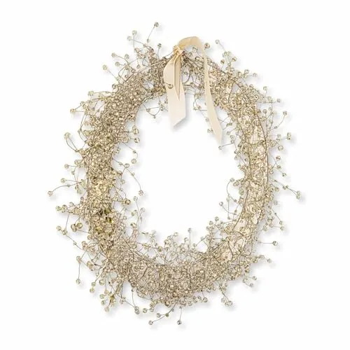 Loberon Kranz Ebyin - Deko aus Zierperlen auf Biegsamem Eisendraht - Weihnachtsdeko für Wohnzimmer & Fenster - Türkranz mit Perlen aus Acryl, Silber