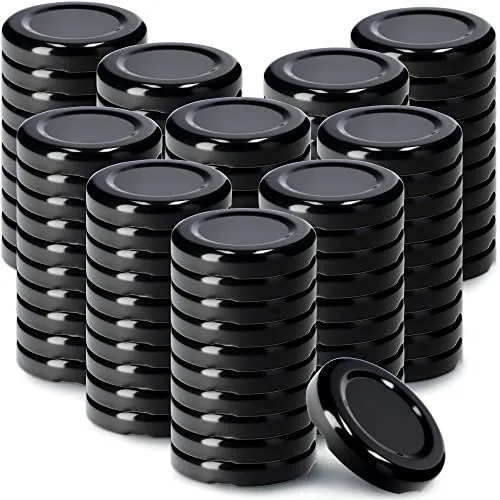 KADAX Schraubdeckel fi43 mm, Twist-Off-Deckel Set aus Metall, passend für 40ml Gläser, Ersatzdeckel mit 4 Einrastzähnen, Deckel für Sturzgläser, Flaschen und Einmachgläser (100 Stück, Schwarz)