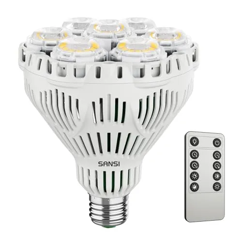 SANSI 40W Dimmbare LED Pflanzenlampe für Zimmerpflanzen, Vollspektrum E27 Grow Lampe mit Fernbedienung, 4/8/12 Stunden Timer, 4 Helligkeits, 4000K Pflanzenlicht mit Hohe PPF 63μmol/s (Ø11,6 * 13,8cm)