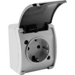 Aufputzsteckdosen IP44 Schuko Steckdose + Klappdeckel grau/anthrazit 181-08 DV - Schwarz