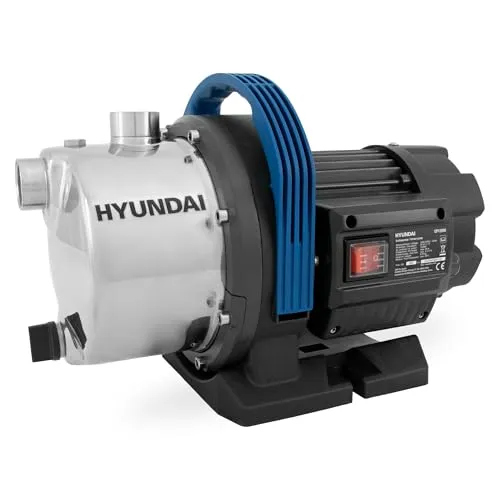HYUNDAI Gartenpumpe GP12050 | 1200 W, 5000 l/h - Hochdruckpumpen für Gartenteiche – Robuste Edelstahl-Gartenpumpe mit bis zu 50 m Förderhöhe und 8 m Ansaughöhe für effiziente Gartenbewässerung und Wasserförderung.