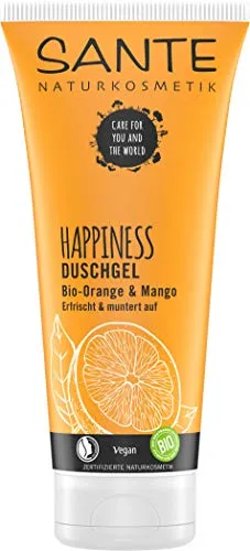 SANTE Naturkosmetik Happiness Duschgel, Tropischer Duft - Duschgel mit intensivem Feuchtigkeitsschutz durch Bio-Aloe Vera, ideal für einen erfrischenden Sommerduft und tägliche Anwendung. NATRUE zertifiziert, vegan und tierversuchsfrei.