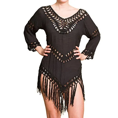 PANASIAM Ibiza Dress 001 in Black - Unisize - Freizeitkleider für Damen, passt M bis L locker und aus 100% echter Baumwolle, hochwertige Qualität und echte Handarbeit, kein Massenprodukt.