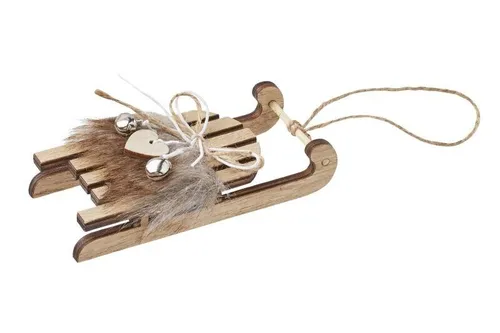 Schlitten Deko-Schlitten mini natur braun mit Fell Holz 11 cm Weihnachten