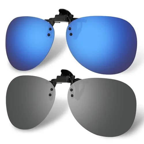 Hifot Clip-On Sonnenbrille 2er Pack, Flip-Up Polarisiert für Verschreibung, Randlose Myopie Aufsatz für Frauen und Männer
