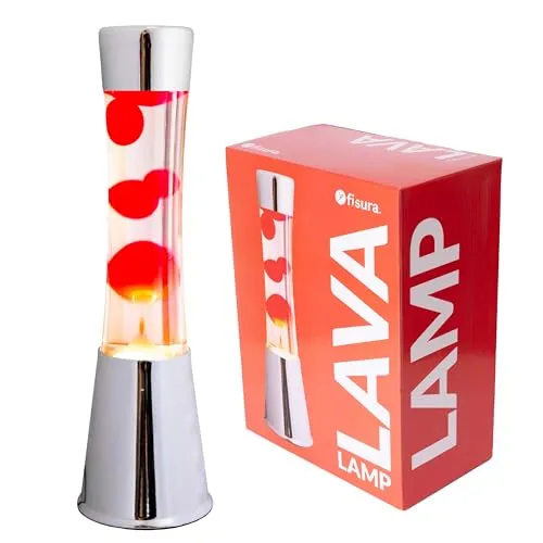 Fisura Lavalampe Rot mit Silbernem Sockel - Lavalampe im Retro-Design, ideal zur Entspannung. Mit zwei 25W Glühbirnen und hochwertigem Metall- und Glasmaterial für stimmungsvolle Beleuchtung.