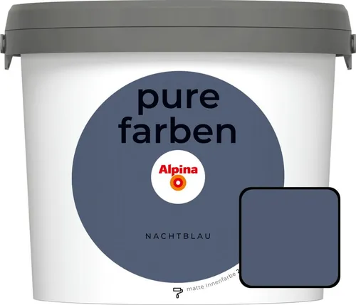 Alpina pure farben Wandfarbe Nachtblau – strapazierfähig und atmungsaktiv - Farben: Hochwertige Innenfarbe mit hoher Deckkraft, emissionsarm und geruchsneutral für ein optimales Raumklima – 2,5 Liter für ca. 25 m².