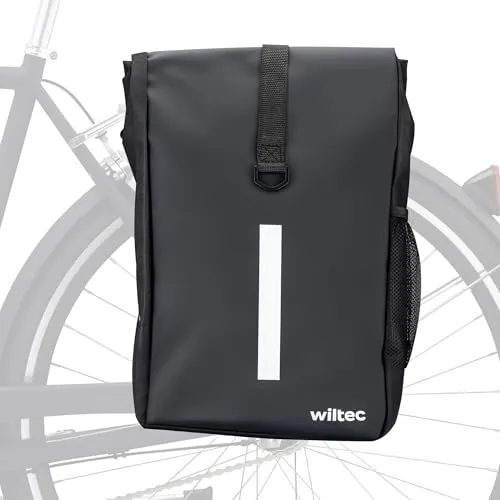Wiltec Gepäckträgertasche matt schwarz, Fahrradtasche Gepäckträger 16 l Stauraum, Gepäcktasche mit Tragegurt, wasserresistente Fahrrad Tasche