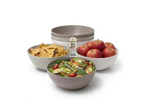 Hausfelder Servierschüssel Schüssel Set 6 x 3,3 Liter (Beige), Kunststoff, (6er Set, 6-tlg), spülmaschinengeeignet, BPA-frei, bruchfest, Wellen-Design
