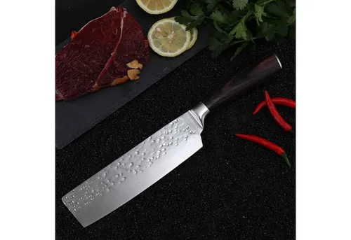 Hackmesser Nakiri - Edelstahlschlag für präzises Schneiden - Küchenmesser mit Wellenschliff, ergonomischem Kunststoffgriff und robustem Edelstahl für müheloses Schneiden von Gemüse und Kräutern.