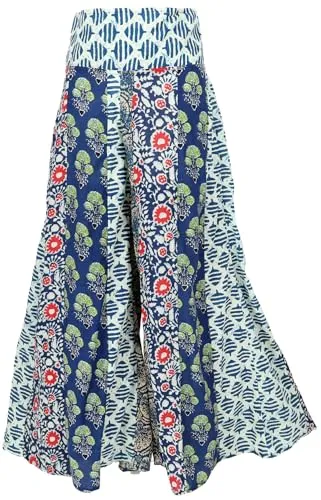 Patchwork Palazzohose, Hippie chic Schlaghose, Boho Hosenrock - blau