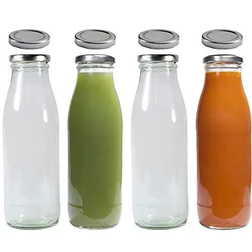 mikken 4 Glasflaschen 500 ml mit 8 Deckeln silberfarben inkl. Etiketten