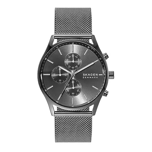 Skagen Herrenuhr Holst Chronograph - Elegante Zeitmessung - Armbanduhren für Herren mit 40mm Edelstahlgehäuse, präzisem Quarzwerk und stylishem Edelstahl-Meshband, ideal für jeden Anlass und wasserdicht bis 30m.