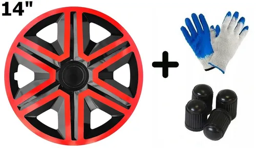 Radkappen 14'' Komplettset - Radzierblenden in Schwarz-Rot - Kategorie: Radkappen & Stahlfelgenringe, einfache Installation ohne Werkzeuge, ideal für eine stilvolle Aufwertung Ihrer Stahlfelgen.