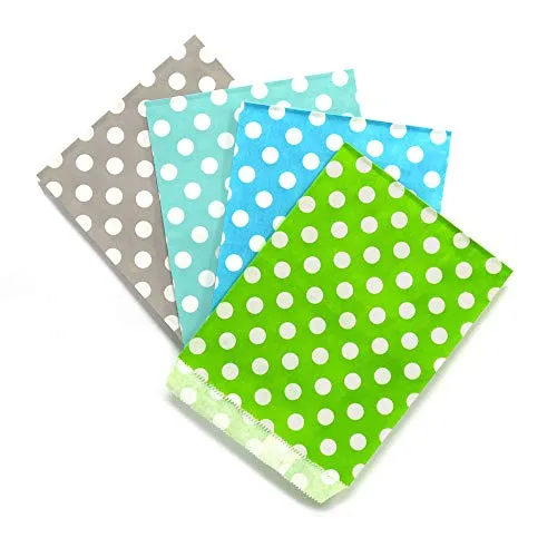 Frau WunderVoll® 100 PAPIERTÜTEN IM Set 21, 4x25 Stück: Taupe Punkte, türkis Punkte, beachblau Punkte, grün Punkte 13x16,5cm, 45Gramm Papier, flach/Hochzeit, Papiertütchen, Mitgebseltüten