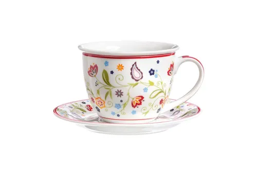 Ritzenhoff & Breker Milchkaffee Tasse Shanti 350 ml - Thermobehälter mit farbenfrohem Paisley-Blüten-Dekor, ideal für den täglichen Gebrauch und bringt Freude auf den Tisch.