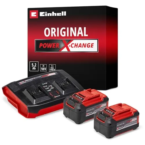 Einhell 2x 5,2Ah & Twincharger Kit Akku - Standard-Akkus, leistungsstarkes 2er Set mit 5,2Ah Kapazität und schnellem Twincharger für effizientes Arbeiten.