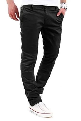 behype. Herren Basic Chino Jeans-Hose Stretch Regular Slim-Fit 80-0310,Schwarz,32W / 32L