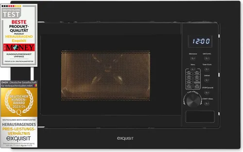 Exquisit Einbau-Mikrowelle EMW20-DG-020 schwarz | 1000 W Grill & 20 l Garraum - Mikrowellen mit 1000 W Grillfunktion und 20 l Garraum, ideal für schnelle und knusprige Gerichte. Perfekte Passform für moderne Küchen mit elegantem Design.