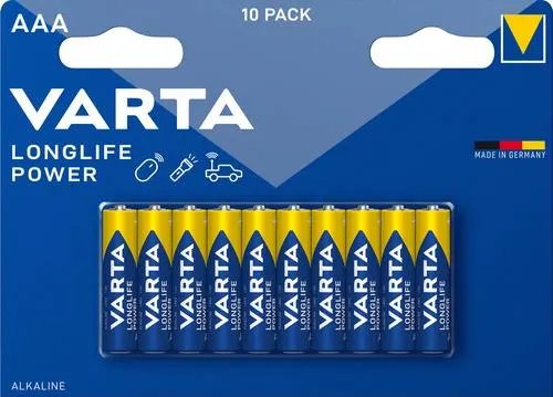 VARTA Batterien AAA Longlife Power - 10 Stück Alkaline 1,5V, hohe Leistung und 10 Jahre Haltbarkeit, ideal für Spielzeug und elektronische Geräte