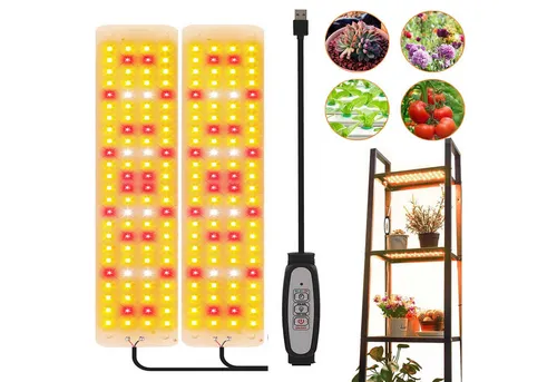Jibenhome Pflanzenlampe 26 x 5 cm USB LED Pflanzenlampe 1/2/3/4 Panels Timer, Dimmbare, 96 LEDs, Sonnenlicht-2 Panels, 4.5 W/9 W/13.5 W/18 W