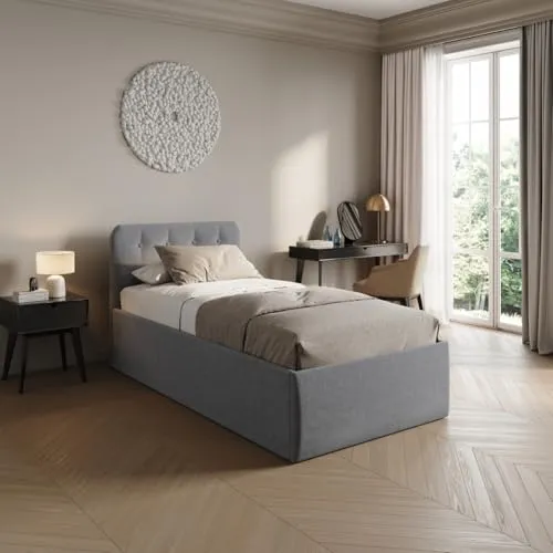 Home Collective Polsterbett 100x200 cm Doppelbett Bett mit verstellbarem Lattenrost & Bettkasten, Matratze Kaltschaum H3, gepolstertes Kopfteil, Made in Germany | Grau