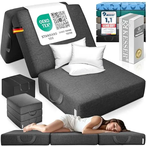 KESSER® Klappmatratze 90 x 200 x 15 cm Gästematratze 3-Fach faltbar zum Sitzhocker Faltmatratze Schaumstoff 25kg/m³ extra dick 15cm atmungsaktiv waschbar Abnehmbarer Bezug inkl. Camping Tragetasche