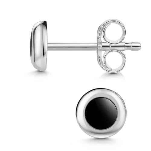 Materia Onyx Ohrstecker schwarz rund - Damen Herren Ohrringe Silber 925 Stecker SO-422-6mm