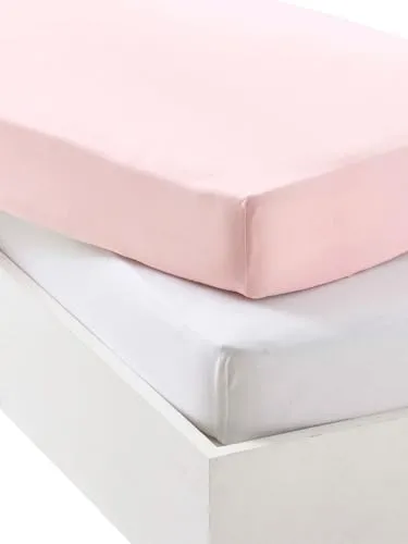 VERTBAUDET 2er-Pack Baby Spannbettlaken zartrosa+weiß 40X80