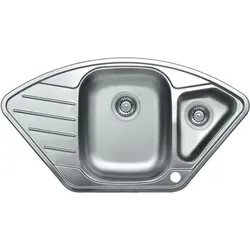 SOLIDO Eck-Einbauspüle EX 191, Edelstahl - Eckspüle aus hochwertigem Edelstahl mit praktischen Drehknopf-Siebkorbüberlaufventil und zwei Bohrlöchern, ideal für platzsparende Küchen.