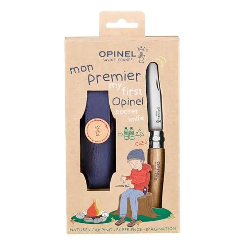 Opinel No 7 Kindermesser mit Etui - 7,5cm, Buche, ideal für Kinder beim Picknick und Basteln mit sicherer, abgerundeter Klinge