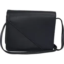 kleine schwarze Ledertasche mit schräger Klappe, Abendtasche - Schwarz