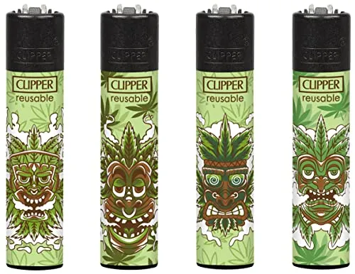 Clipper Feuerzeug 4er Set: (Tiki Mask) von sunmondo