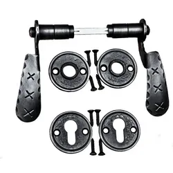 UHRIG Drückerpaar mit Rosette Rund aus Schmiedeeisen - Hochwertiger Türbeschlag aus antik-schwarzem Metall, ideal für Gewerbe und Wohnräume, bietet Langlebigkeit und zeitloses Design.