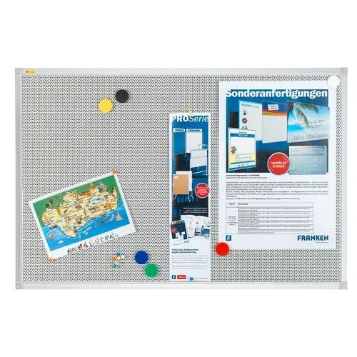 Franken Pinnwand Pin n Mag PM3602 - 90 x 60 cm, graue Filzoberfläche mit Metallgitter, ideal für Infos und Bilder ohne Einstiche