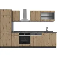Vicco Küchenzeile R-Line, 300 cm in Artisan Eiche/Anthrazit - Moderne Küchenzeile mit höhenverstellbaren Füßen für ergonomisches Kochen. Die R-Line bietet flexible Konfigurationen und eine elegante Arbeitsplatte in Anthrazit.