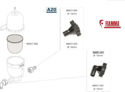 Fiamma Anschlusstülle gerade, ø13mm - Fiamma Ersatzteilnr.: 98657-004 - passend für Aqua8