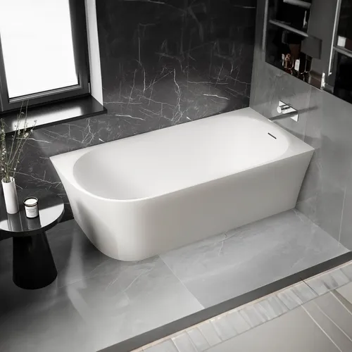 Bernstein NORA CORNER Halb Freistehende Badewanne 170x80 cm - Elegante Acryl-Badewanne in Weiß matt, platzsparend mit abgerundeter Ecke. Ideal für den rechten Eckbereich, sorgt für Komfort und einfache Reinigung. Inkl. Ab- und Überlaufgarnitur.
